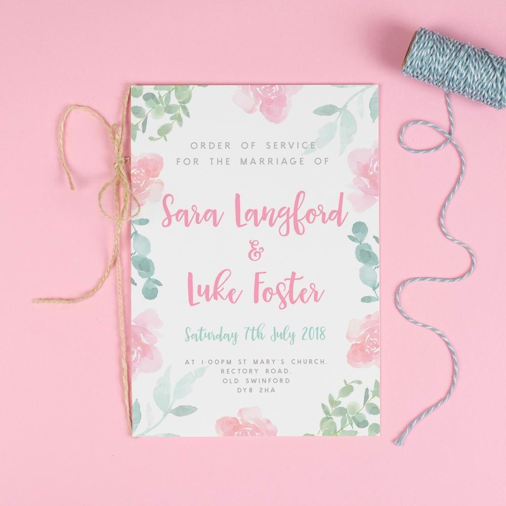 Order of Service - Rose - Watercolour Florals 