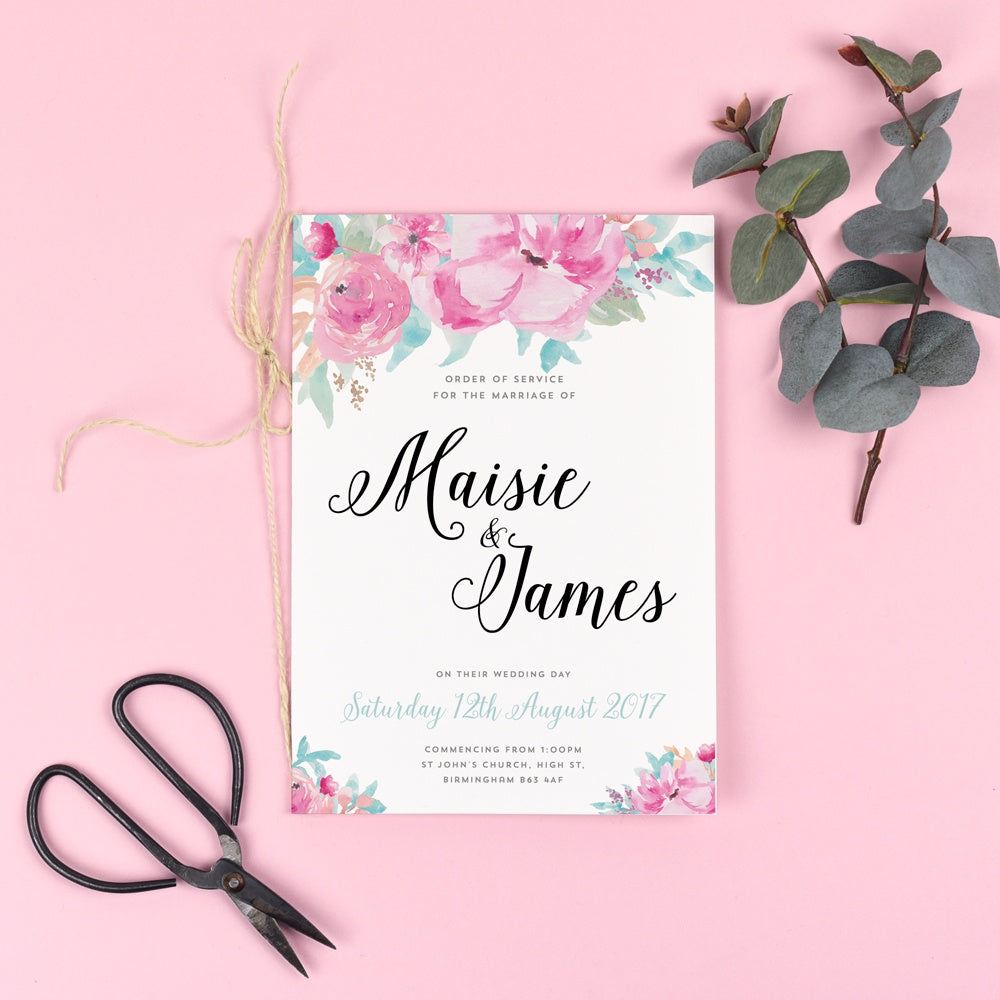 Order of Service - Selena - Watercolour Florals 