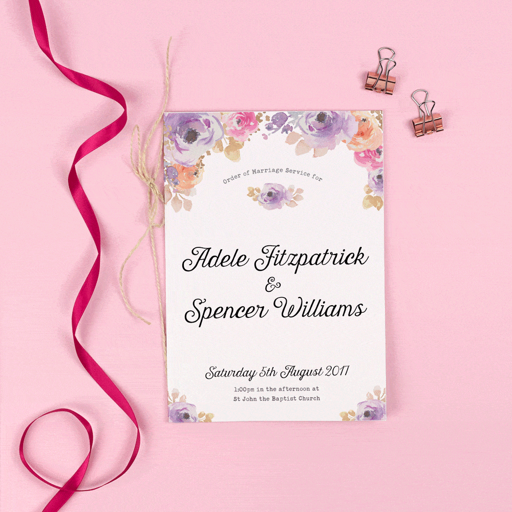 Order of Service - Viola - Vintage Watercolour Florals 