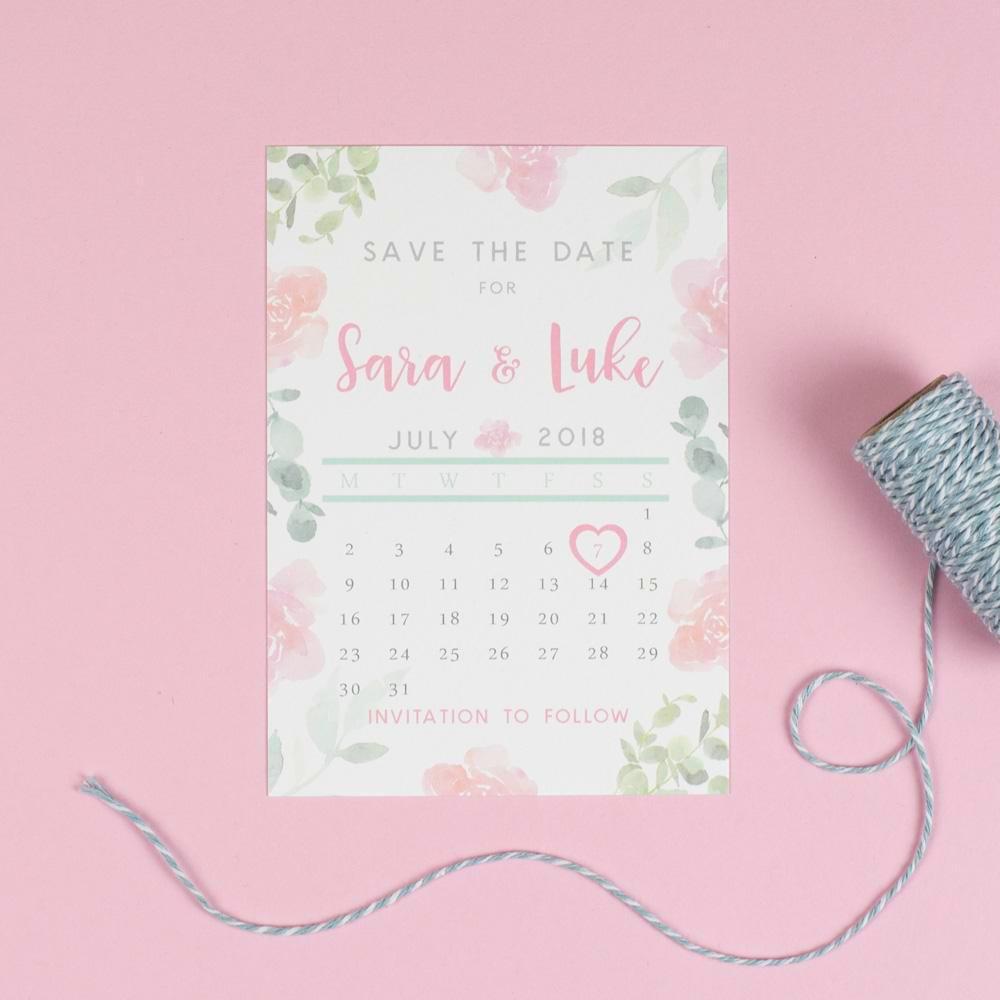 Save the Date - Rose Watercolour Flowers 