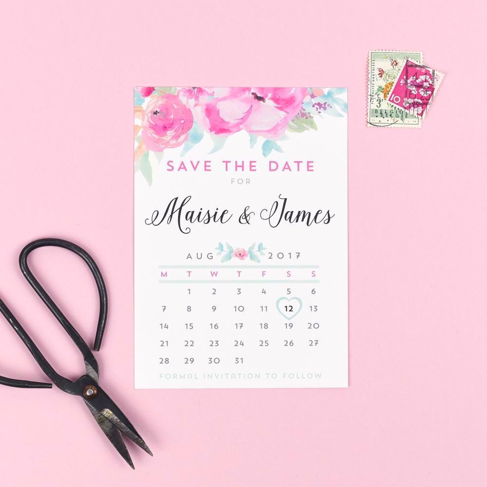 Save the Date - Selena Watercolour Wedding Flowers 