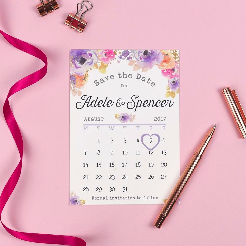 Save the Date - Viola Vintage Watercolour Flowers 