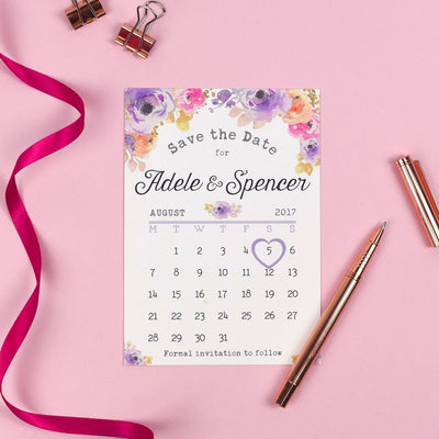 Save the Date - Viola Vintage Watercolour Flowers