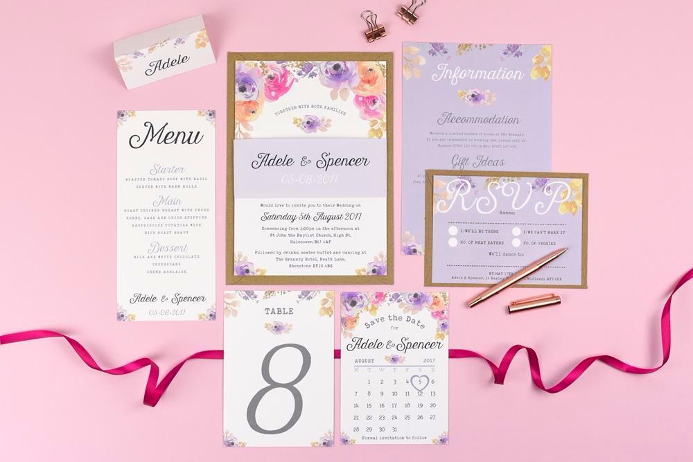 Save the Date - Viola Vintage Watercolour Flowers