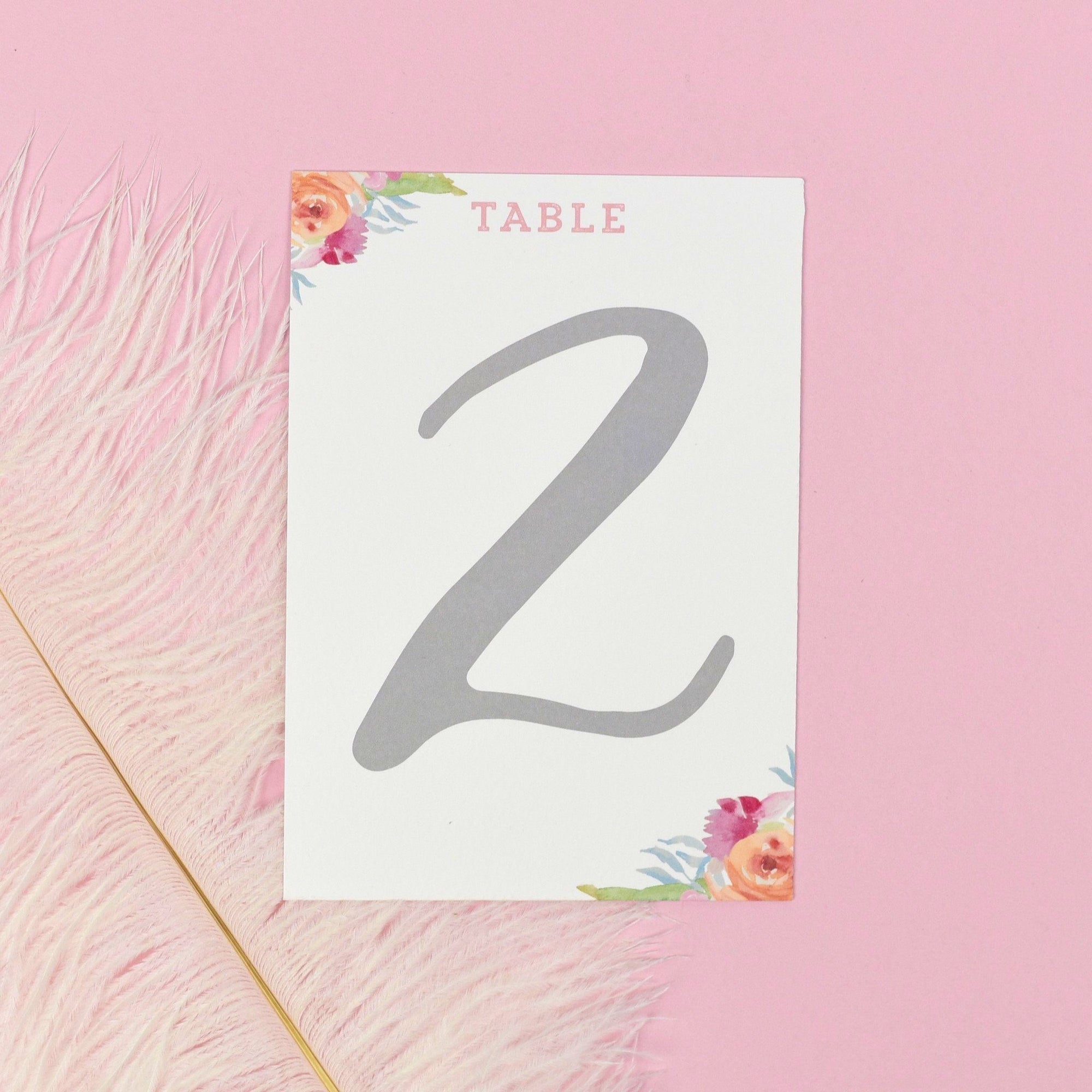 Table Names or Numbers - Bridget - Watercolour Flowers 