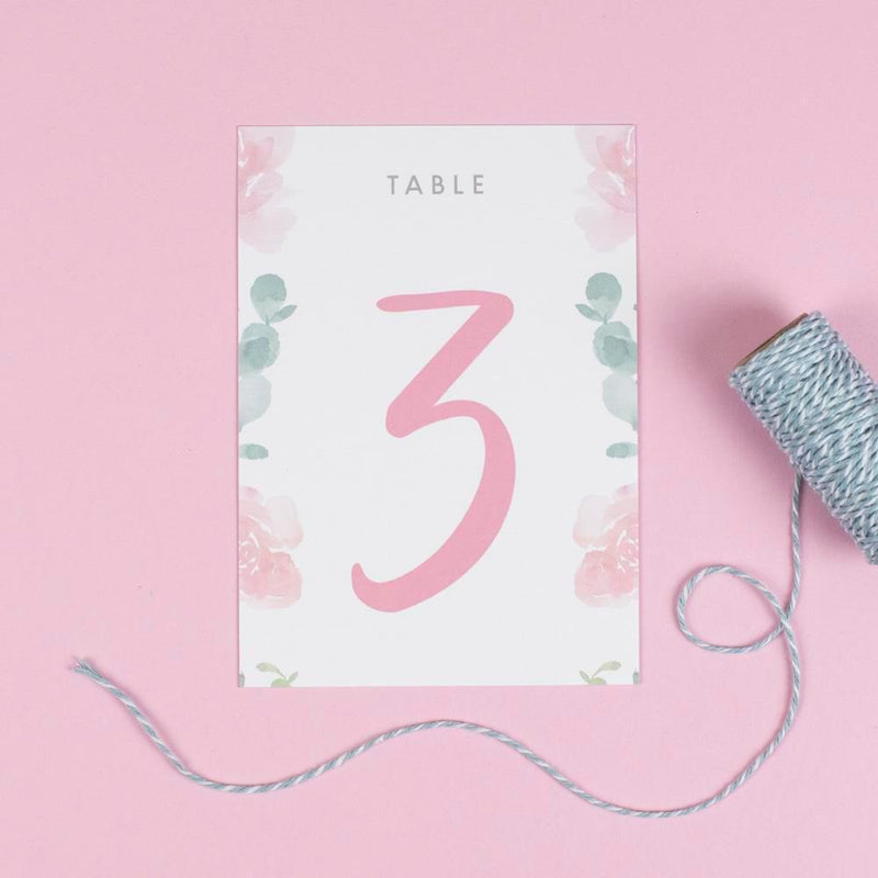 Table Names or Numbers - Rose - Watercolour Flowers 