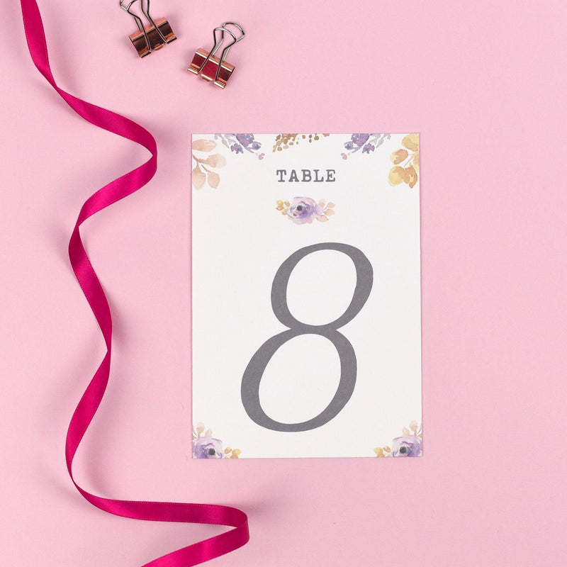 Table Names or Numbers - Viola - Vintage Watercolour Flowers 