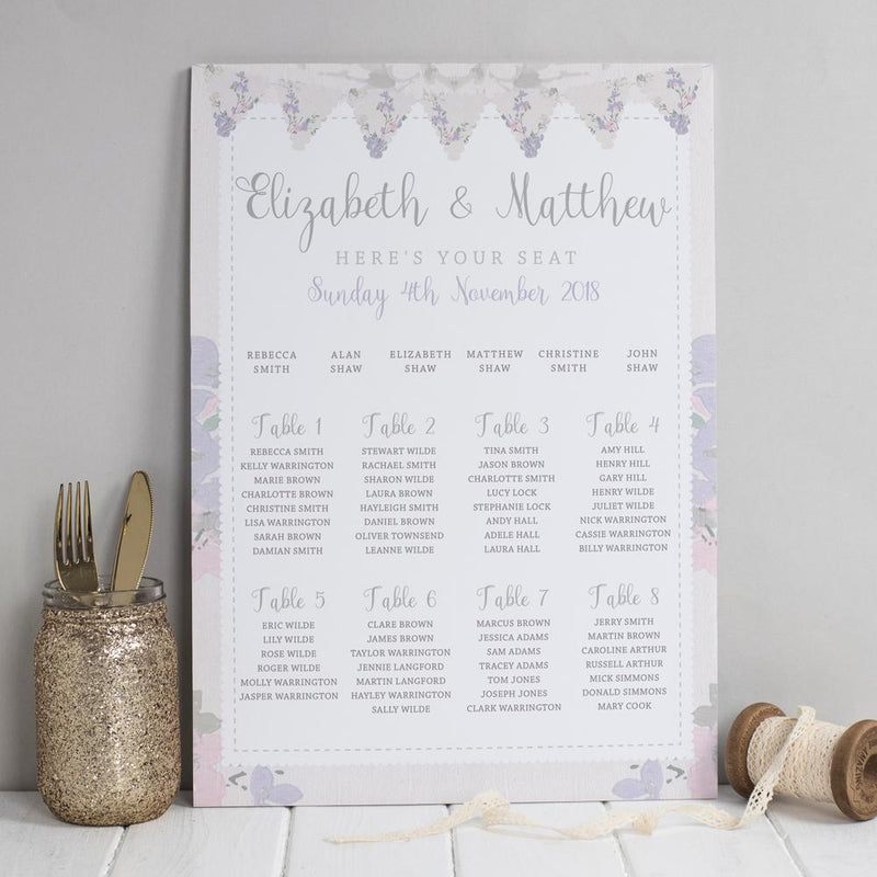 Table Plan -  Violet Vintage Fabric Bunting 