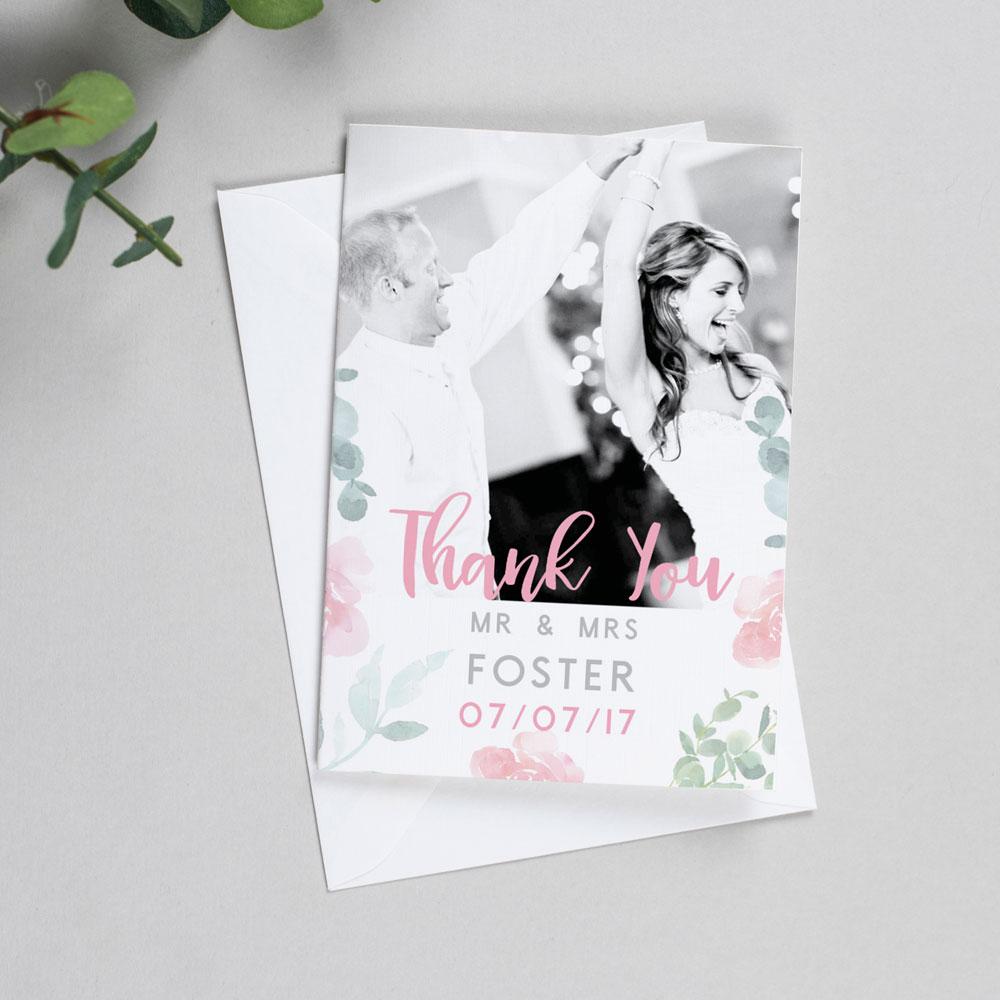 Photo Thank You Cards - Rose - Watercolour Flowers 