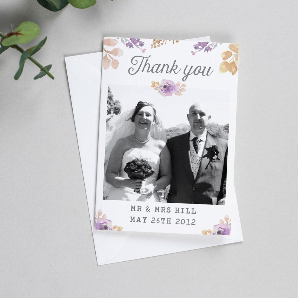 Photo Thank You Cards - Viola - Watercolour Flowers 